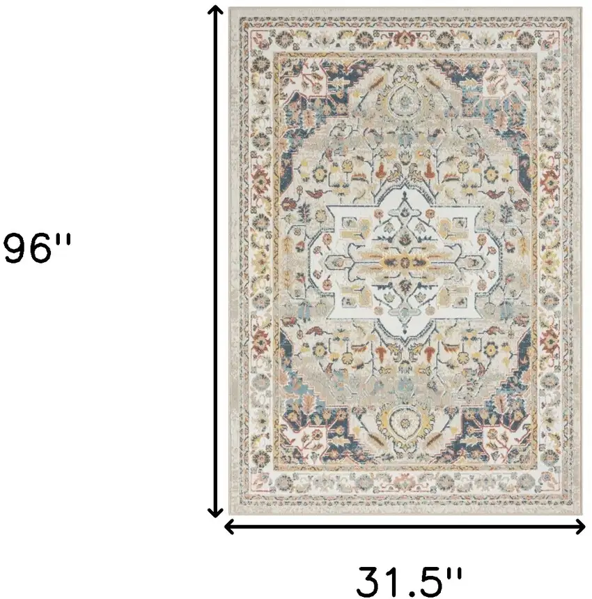 8' Ivory Abstract Runner Rug Photo 9