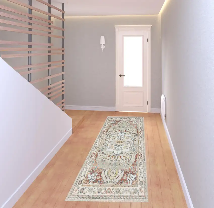 8' Ivory Abstract Runner Rug Photo 2