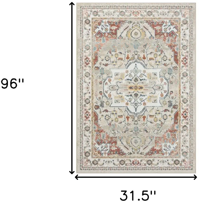 8' Ivory Abstract Runner Rug Photo 7