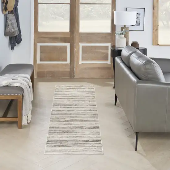 6' Ivory Abstract Worn Faded Runner Rug Photo 5