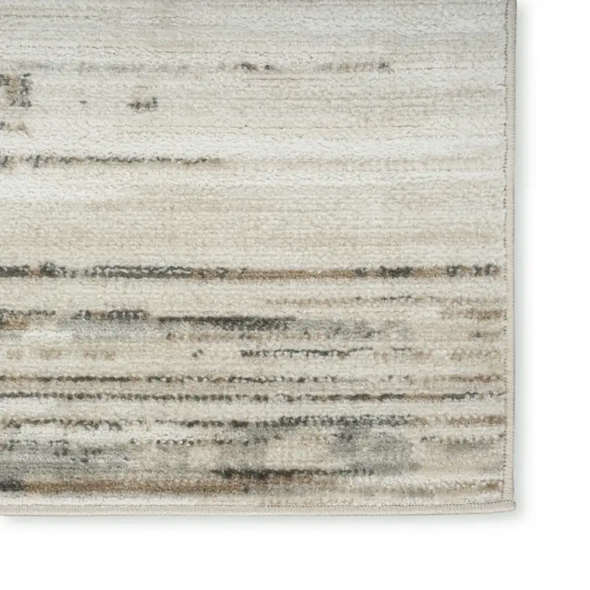 6' Ivory Abstract Worn Faded Runner Rug Photo 6