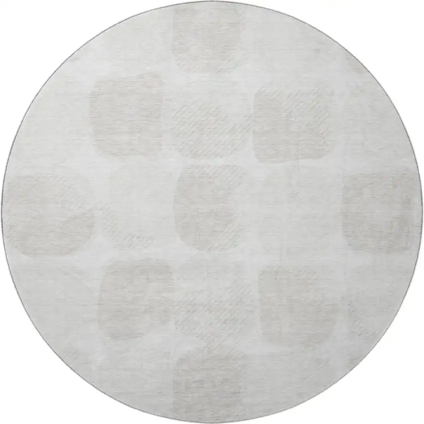 8' Ivory And Beige Abstract Geometric Washable Round Rug With UV Protection Photo 4