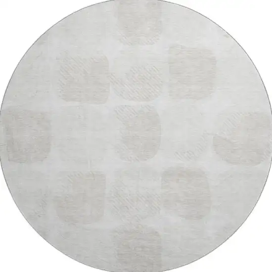 8' Ivory And Beige Abstract Geometric Washable Round Rug With UV Protection Photo 3