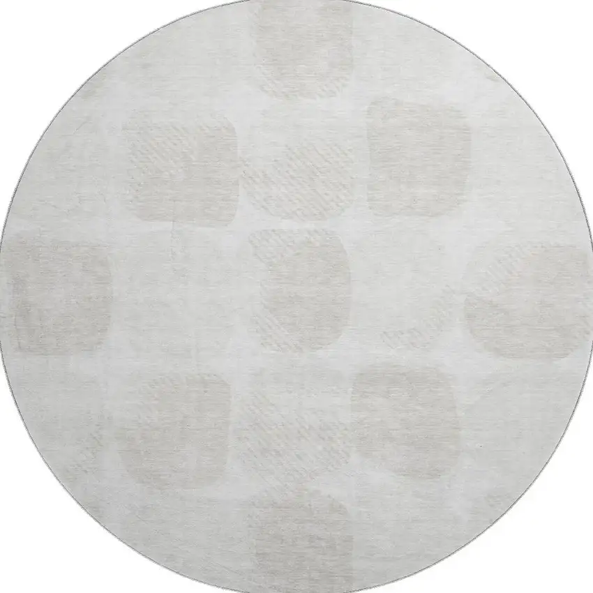 8' Ivory And Beige Abstract Geometric Washable Round Rug With UV Protection Photo 3