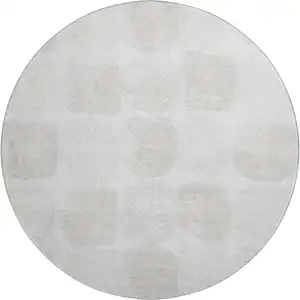 Photo of 8' Ivory And Beige Abstract Geometric Washable Round Rug With UV Protection