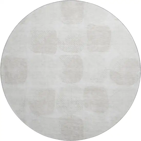 8' Ivory And Beige Abstract Geometric Washable Round Rug With UV Protection Photo 1
