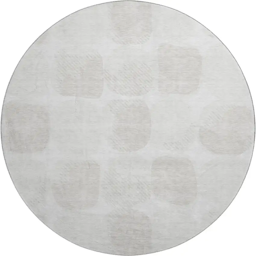 8' Ivory And Beige Abstract Geometric Washable Round Rug With UV Protection Photo 1