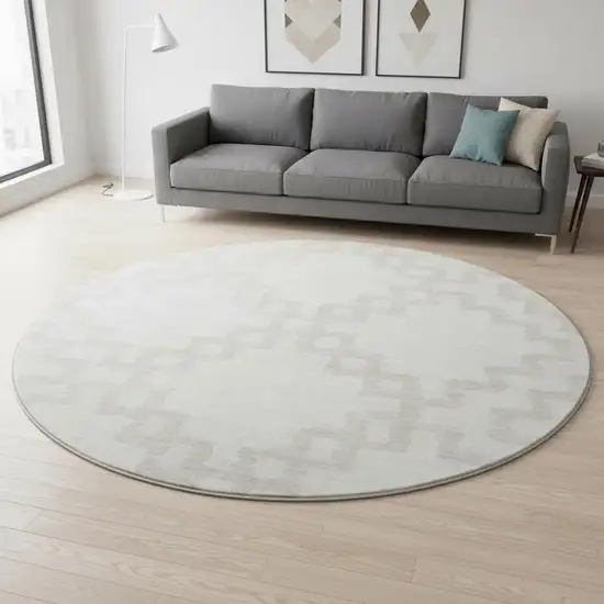 8' Ivory And Beige Abstract Geometric Washable Round Rug With UV Protection Photo 2