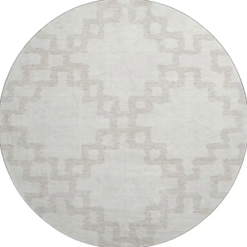 8' Ivory And Beige Abstract Geometric Washable Round Rug With UV Protection Photo 4