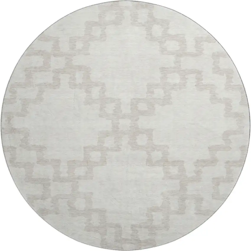 8' Ivory And Beige Abstract Geometric Washable Round Rug With UV Protection Photo 1