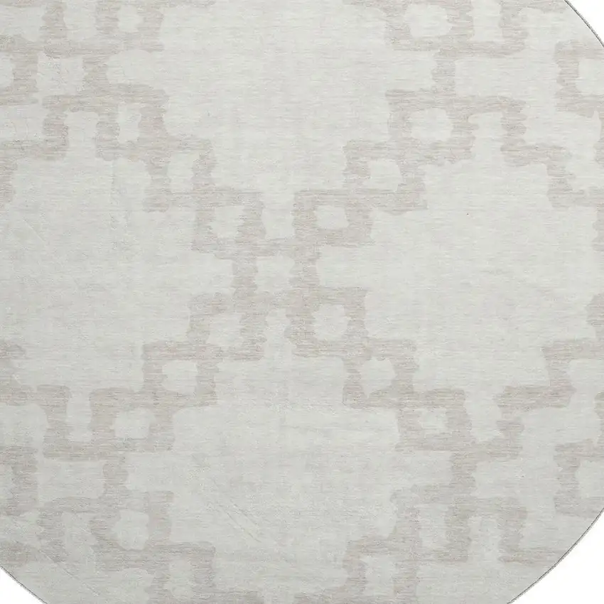 8' Ivory And Beige Abstract Geometric Washable Round Rug With UV Protection Photo 3