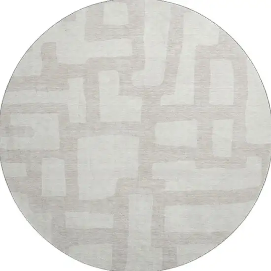 8' Ivory And Beige Abstract Geometric Washable Round Rug With UV Protection Photo 4
