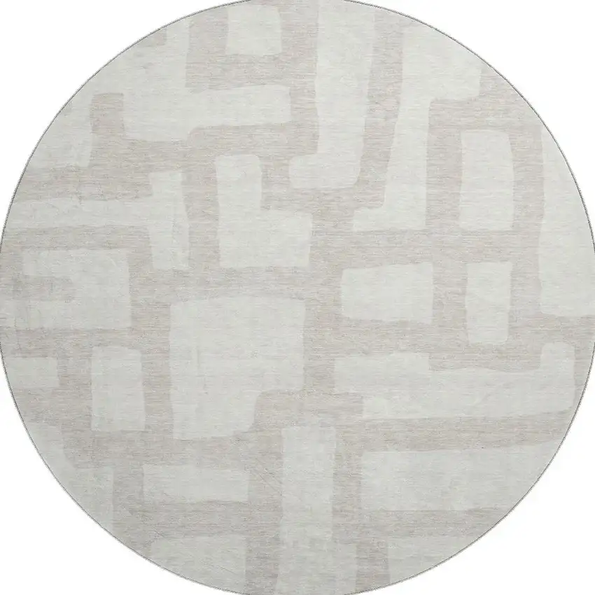 8' Ivory And Beige Abstract Geometric Washable Round Rug With UV Protection Photo 4