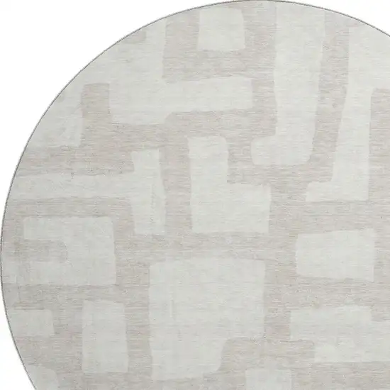8' Ivory And Beige Abstract Geometric Washable Round Rug With UV Protection Photo 3