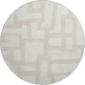 Photo of 8' Ivory And Beige Abstract Geometric Washable Round Rug With UV Protection