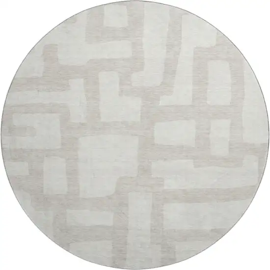 8' Ivory And Beige Abstract Geometric Washable Round Rug With UV Protection Photo 1
