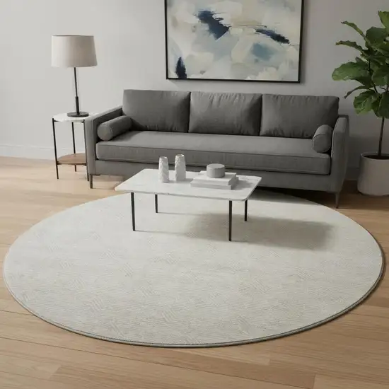 8' Ivory And Beige Abstract Geometric Washable Round Rug With UV Protection Photo 2