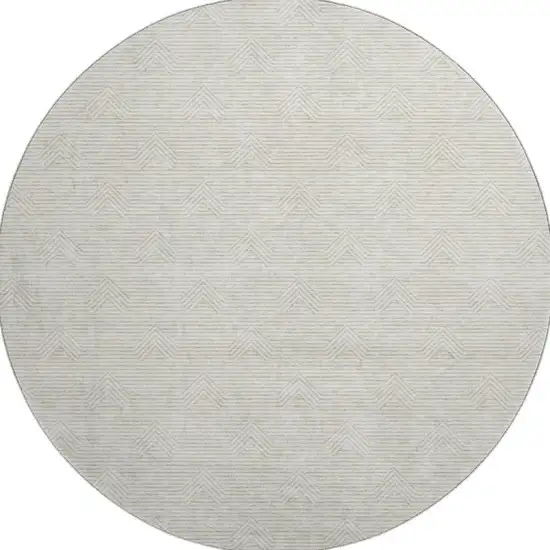 8' Ivory And Beige Abstract Geometric Washable Round Rug With UV Protection Photo 4