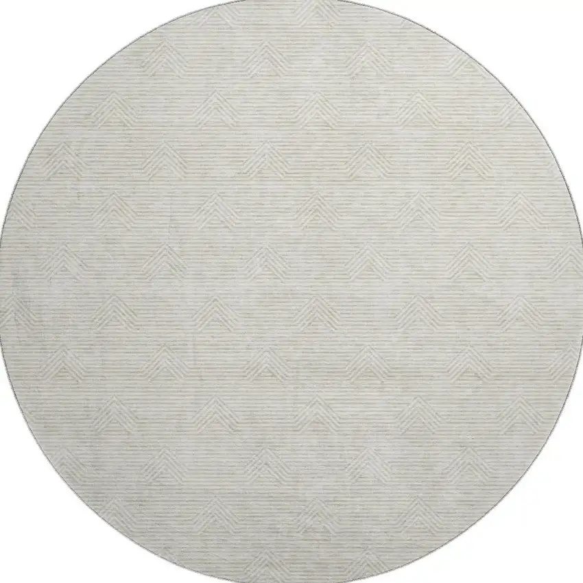 8' Ivory And Beige Abstract Geometric Washable Round Rug With UV Protection Photo 4