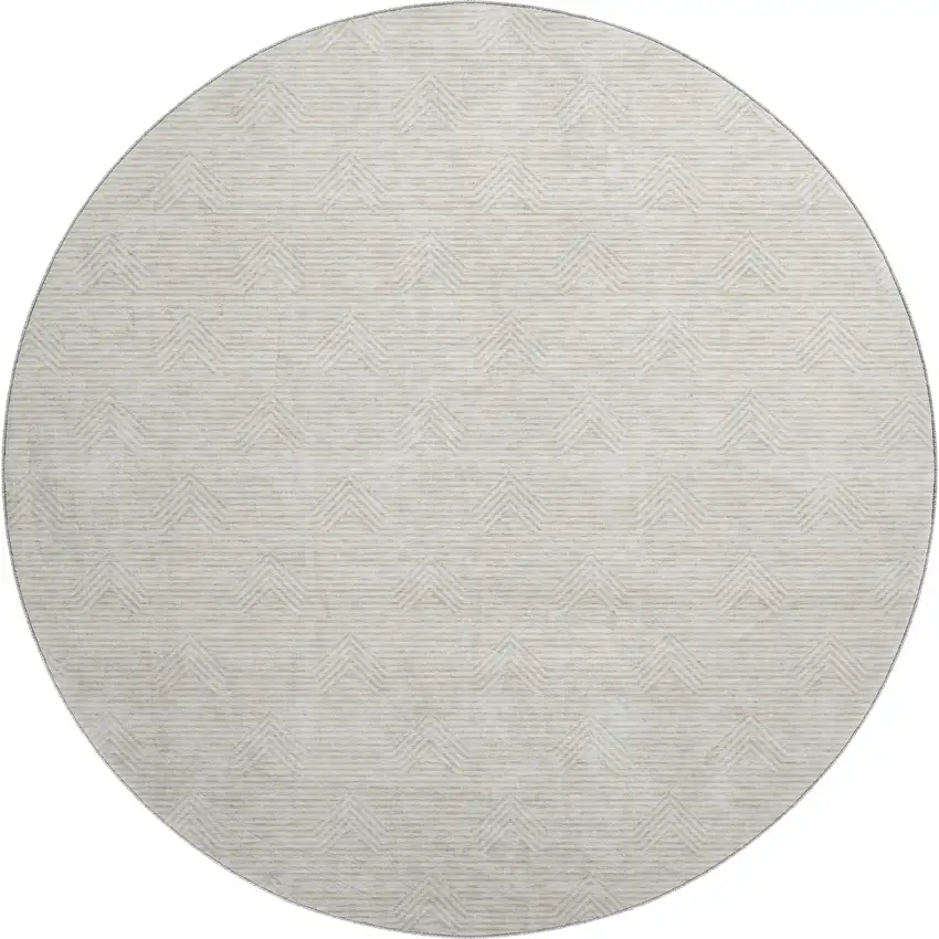 8' Ivory And Beige Abstract Geometric Washable Round Rug With UV Protection Photo 1