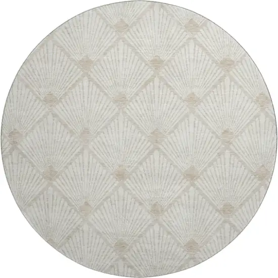 8' Ivory And Beige Abstract Geometric Washable Round Rug With UV Protection Photo 1