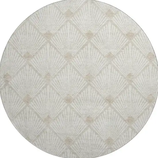 8' Ivory And Beige Abstract Geometric Washable Round Rug With UV Protection Photo 4