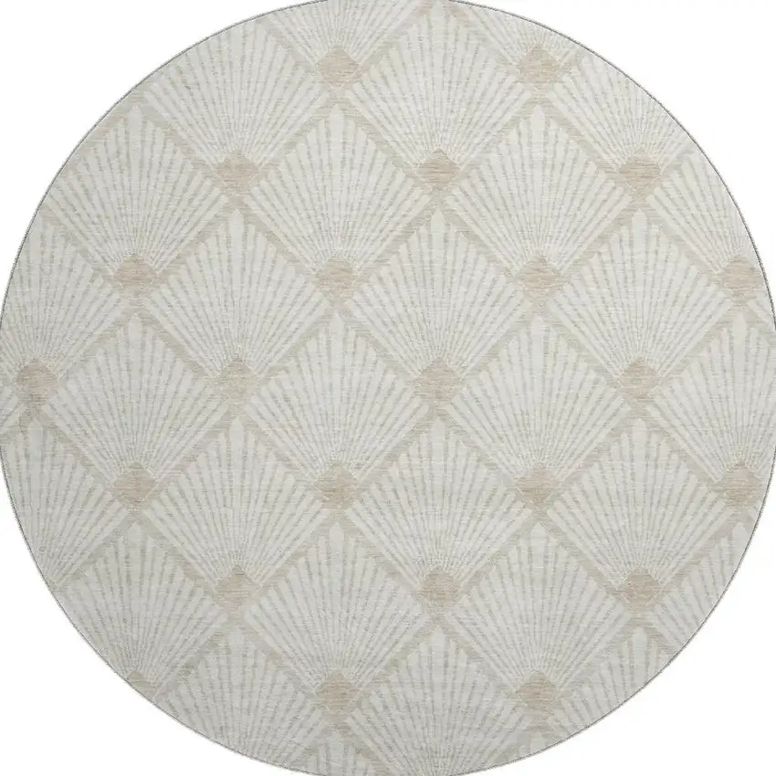 8' Ivory And Beige Abstract Geometric Washable Round Rug With UV Protection Photo 4