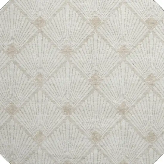 8' Ivory And Beige Abstract Geometric Washable Round Rug With UV Protection Photo 3