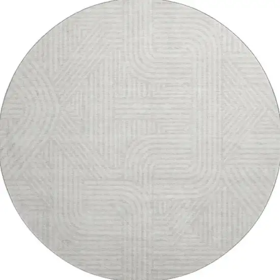 8' Ivory And Beige Abstract Geometric Washable Round Rug With UV Protection Photo 4
