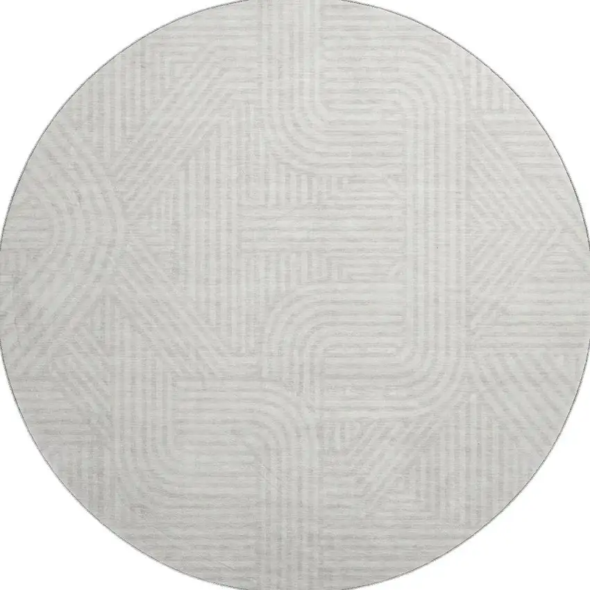 8' Ivory And Beige Abstract Geometric Washable Round Rug With UV Protection Photo 4