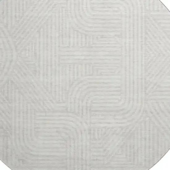 8' Ivory And Beige Abstract Geometric Washable Round Rug With UV Protection Photo 3