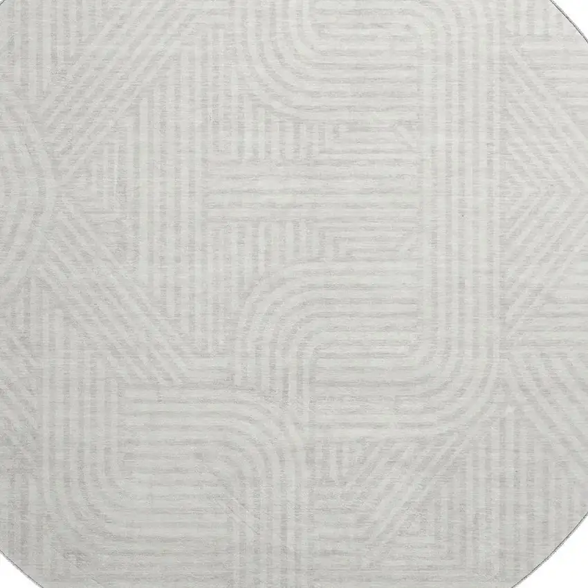 8' Ivory And Beige Abstract Geometric Washable Round Rug With UV Protection Photo 3