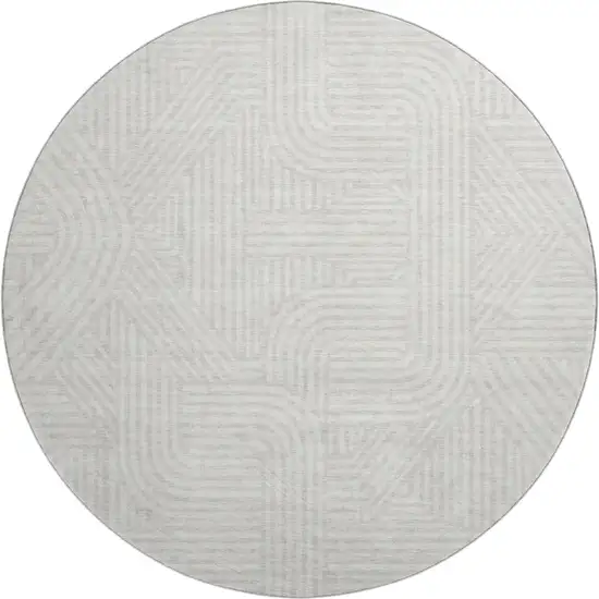 8' Ivory And Beige Abstract Geometric Washable Round Rug With UV Protection Photo 1
