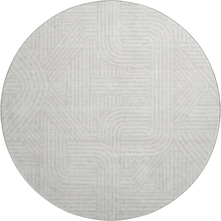 8' Ivory And Beige Abstract Geometric Washable Round Rug With UV Protection Photo 1