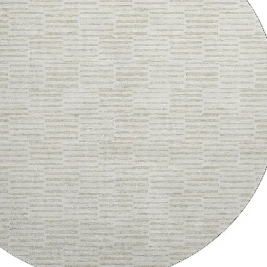 8' Ivory And Beige Abstract Geometric Washable Round Rug With UV Protection Photo 3