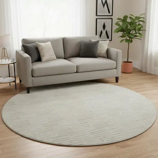 8' Ivory And Beige Abstract Geometric Washable Round Rug With UV Protection Photo 2