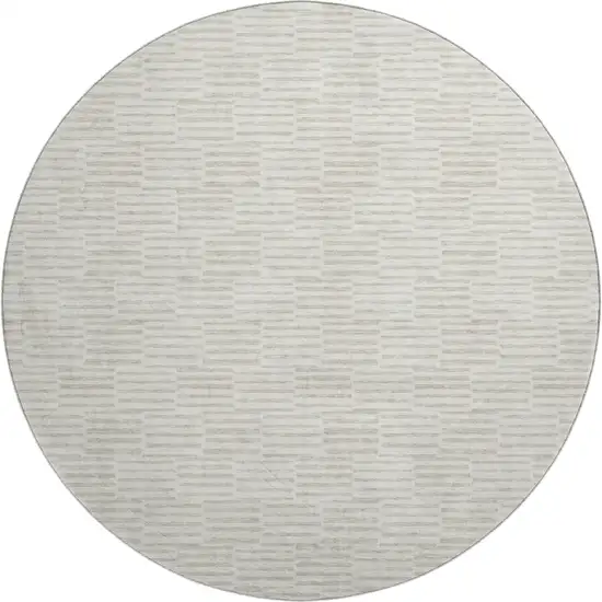 8' Ivory And Beige Abstract Geometric Washable Round Rug With UV Protection Photo 1