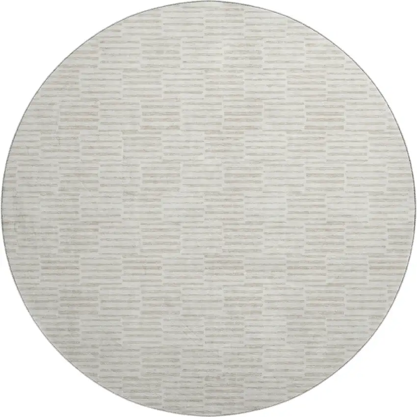 8' Ivory And Beige Abstract Geometric Washable Round Rug With UV Protection Photo 1