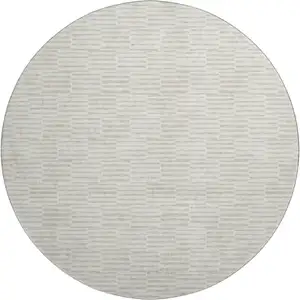 Photo of 8' Ivory And Beige Abstract Geometric Washable Round Rug With UV Protection