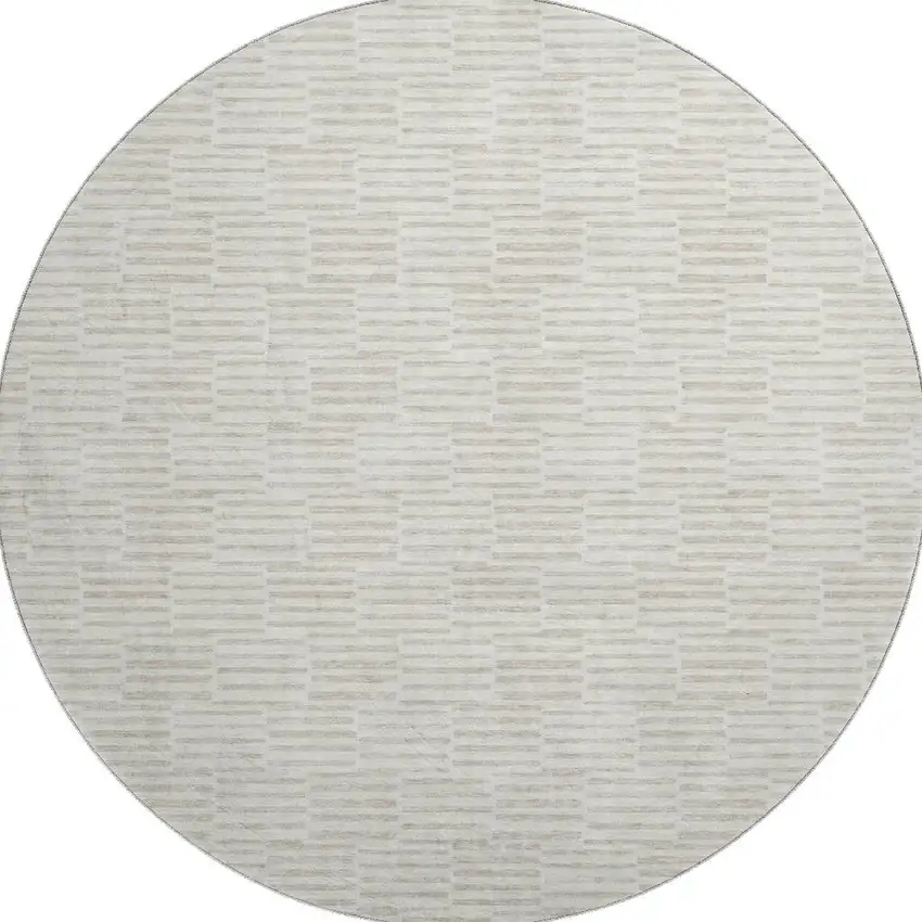 8' Ivory And Beige Abstract Geometric Washable Round Rug With UV Protection Photo 4