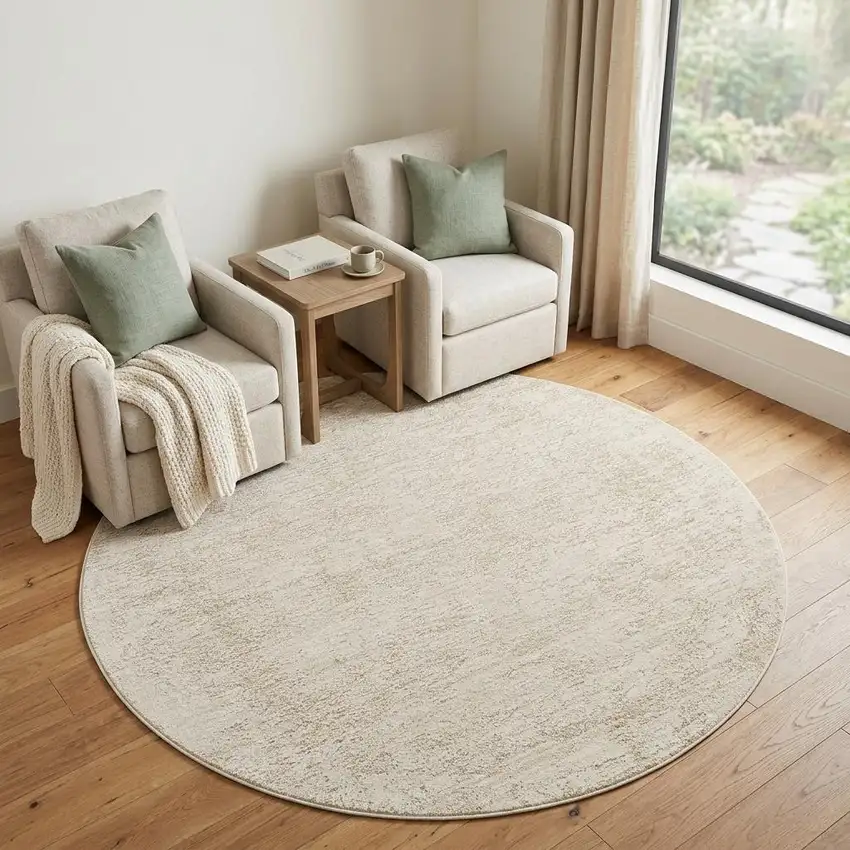6' Ivory And Beige Abstract Round Rug Photo 1