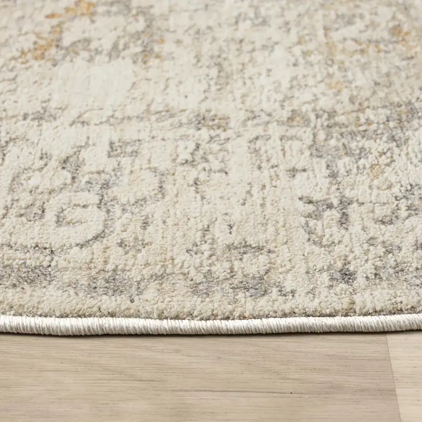 6' Ivory And Beige Abstract Round Rug Photo 3
