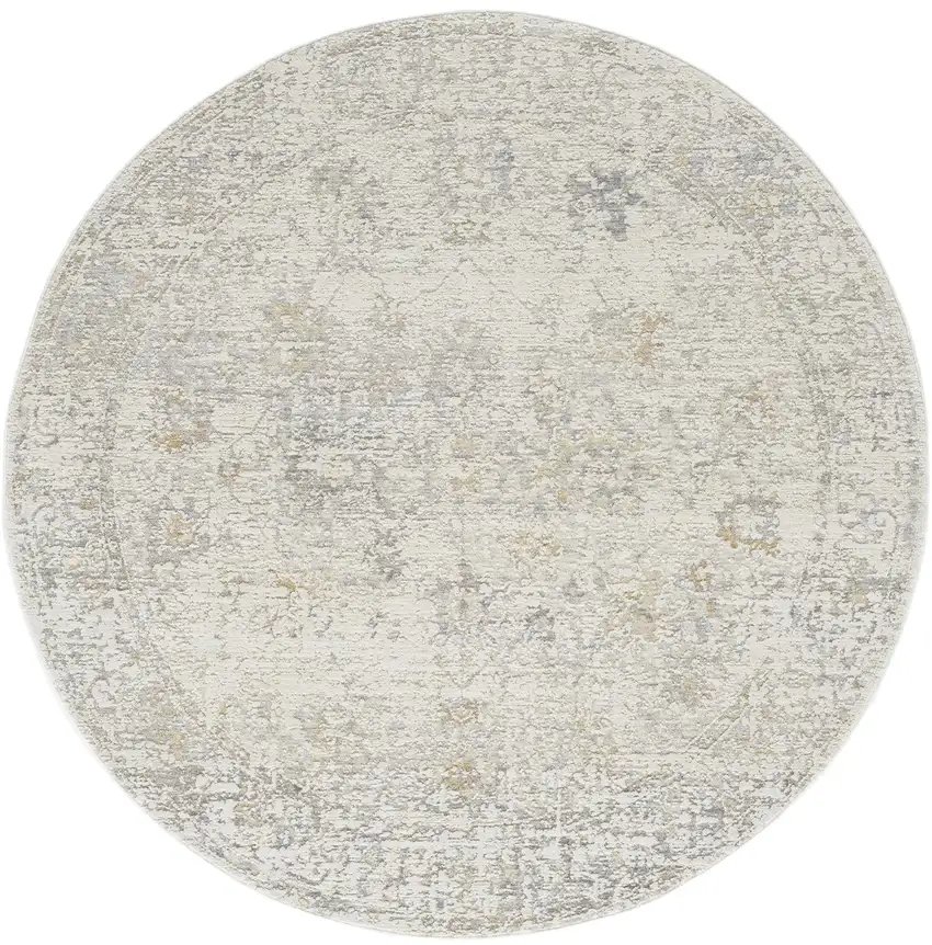 6' Ivory And Beige Abstract Round Rug Photo 2