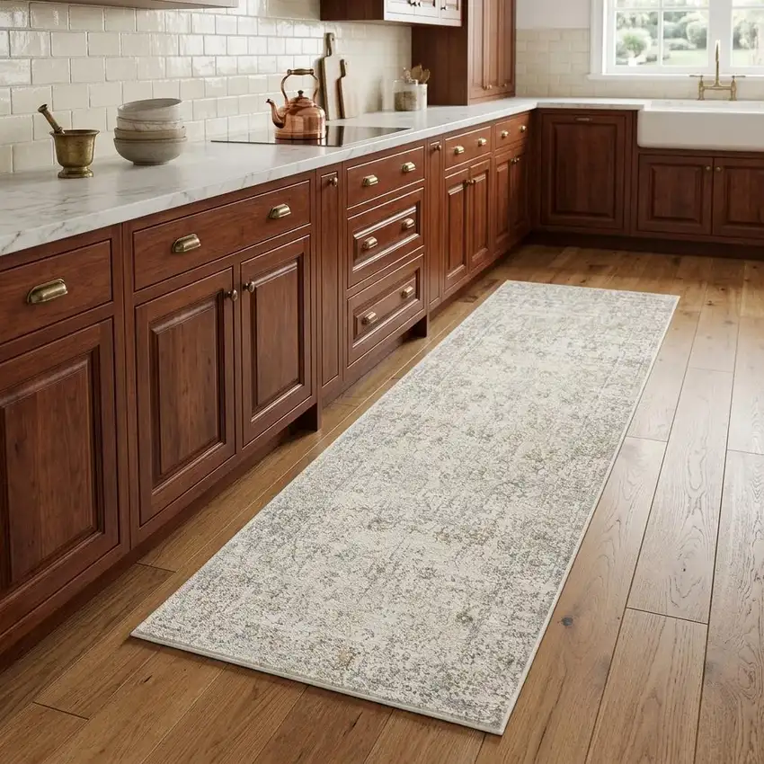 8' Ivory And Beige Abstract Runner Rug Photo 1