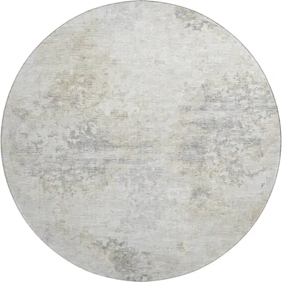 8' Ivory And Beige Abstract Washable Round Rug With UV Protection Photo 2