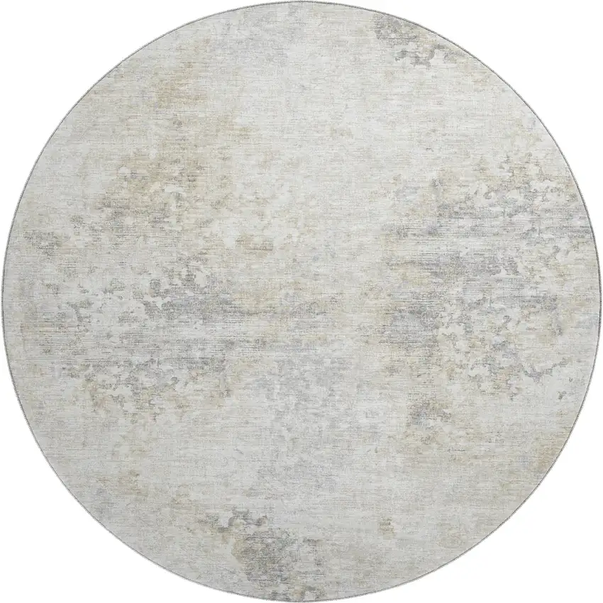 8' Ivory And Beige Abstract Washable Round Rug With UV Protection Photo 2