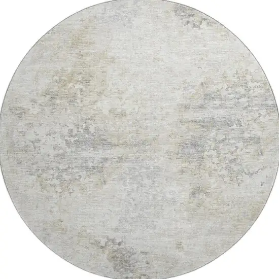 8' Ivory And Beige Abstract Washable Round Rug With UV Protection Photo 5