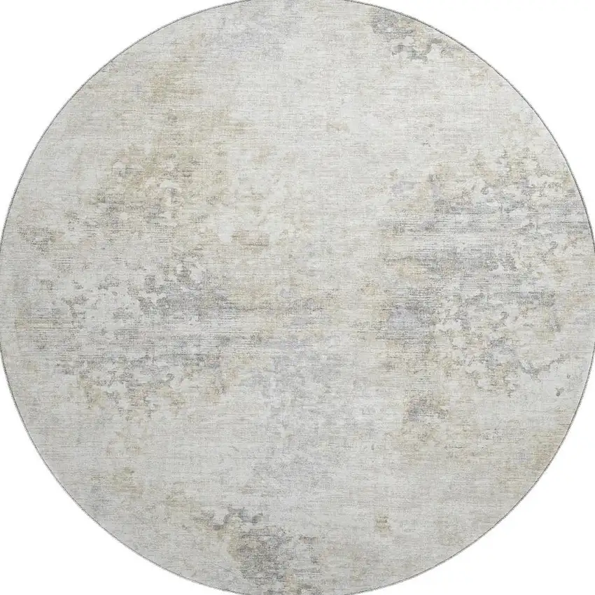 8' Ivory And Beige Abstract Washable Round Rug With UV Protection Photo 5