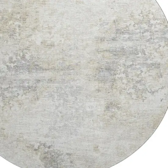 8' Ivory And Beige Abstract Washable Round Rug With UV Protection Photo 4