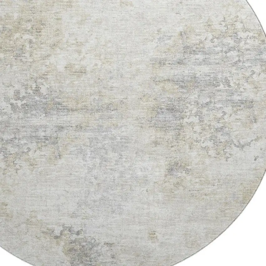 8' Ivory And Beige Abstract Washable Round Rug With UV Protection Photo 4